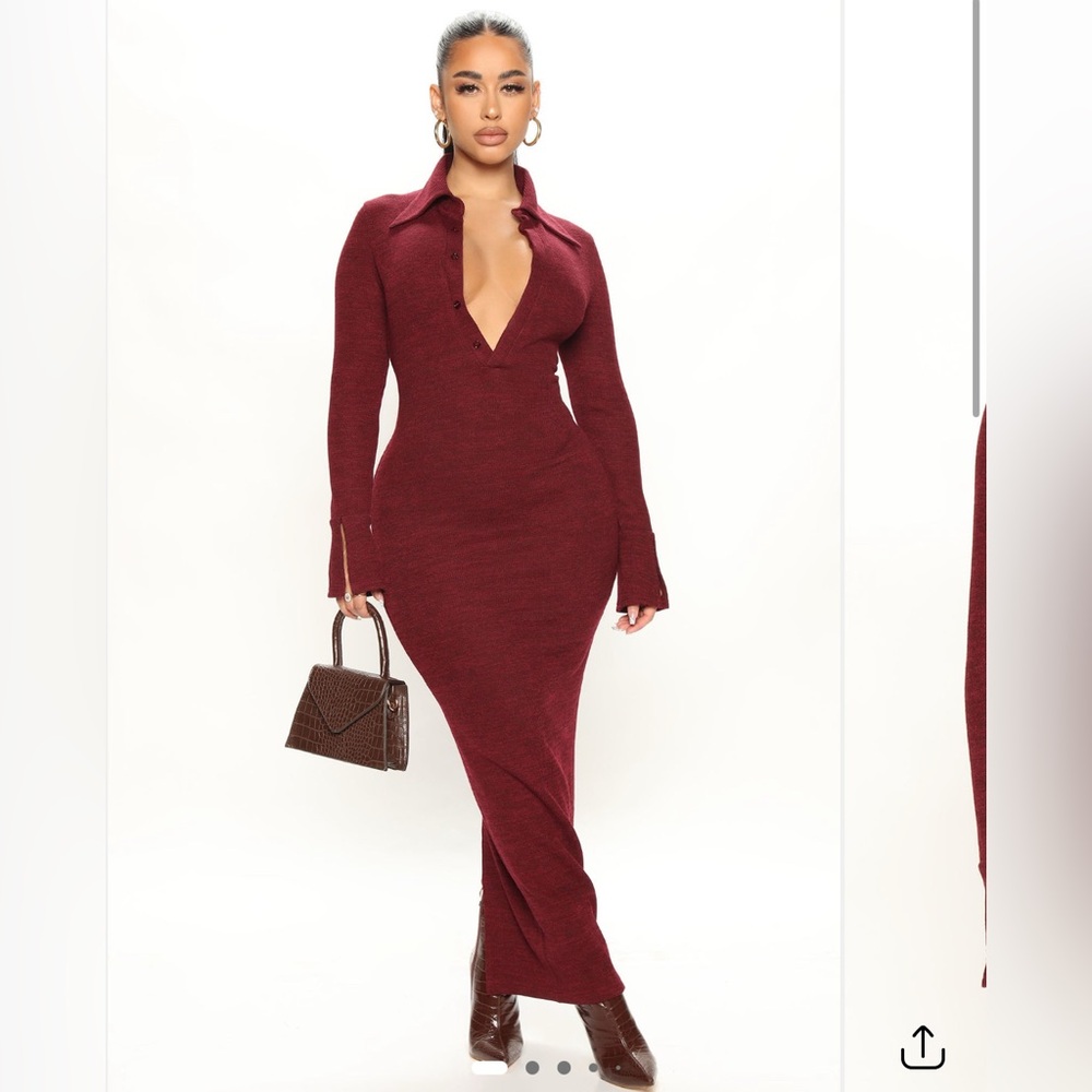 Fashion Nova Burgundy Maxi Dress